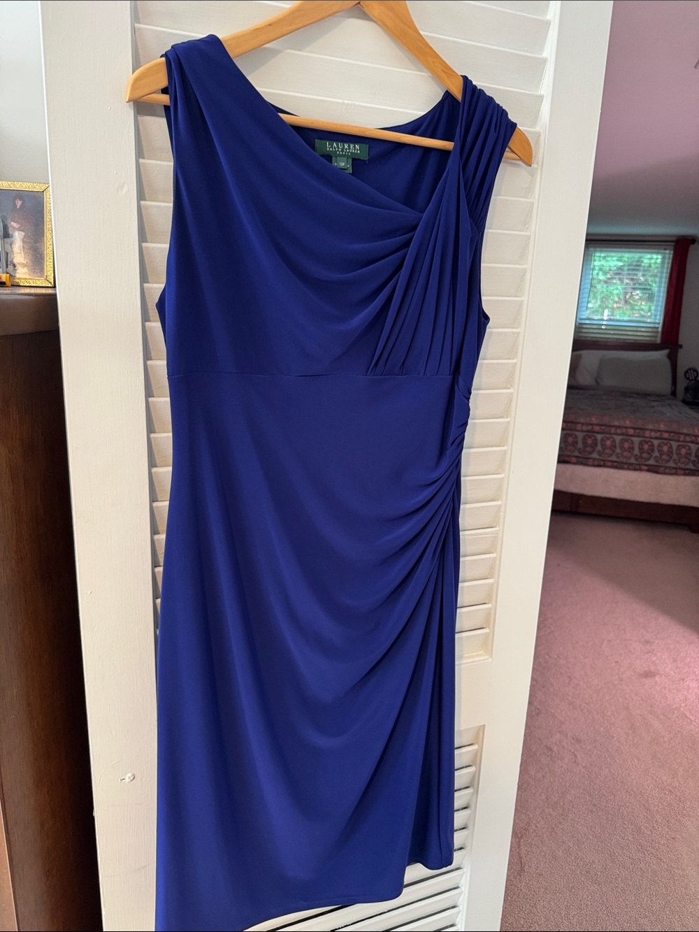 Ralph Lauren One-Shoulder Draped Cobalt Blue Dress